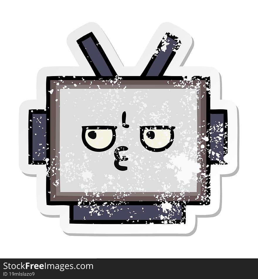 distressed sticker of a cute cartoon robot head