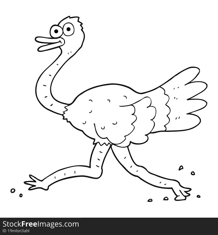 black and white cartoon ostrich