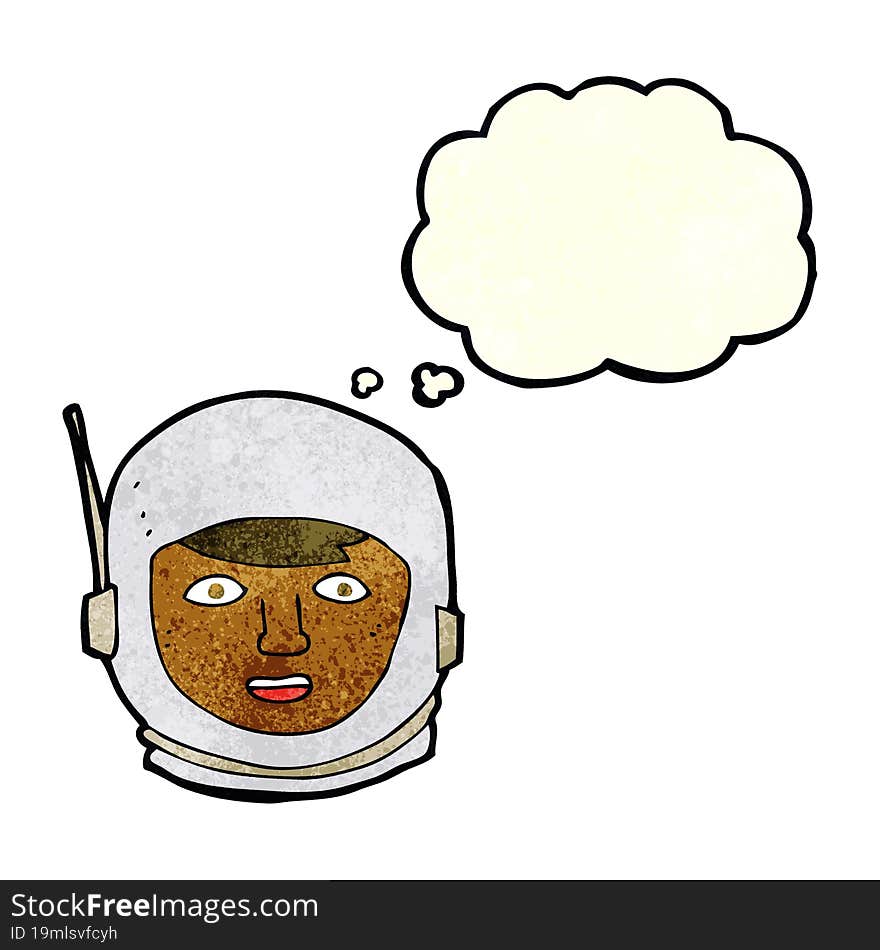 cartoon astronaut head with thought bubble