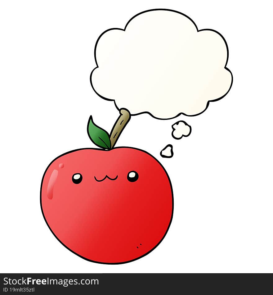 cartoon cute apple and thought bubble in smooth gradient style