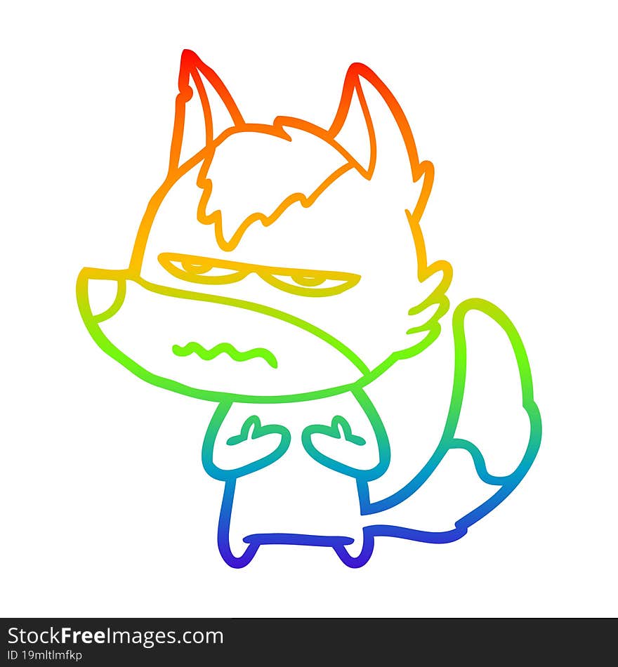 rainbow gradient line drawing cartoon annoyed wolf