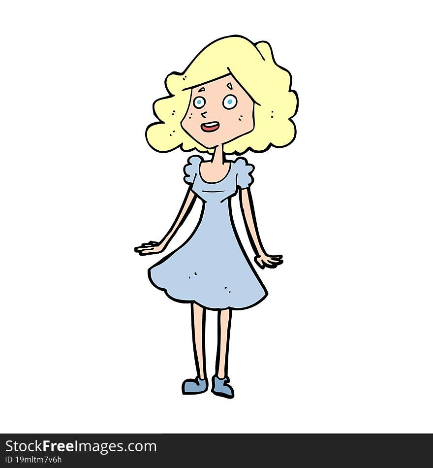 Cartoon Happy Woman In Dress