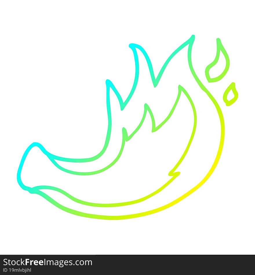 cold gradient line drawing of a cartoon flame