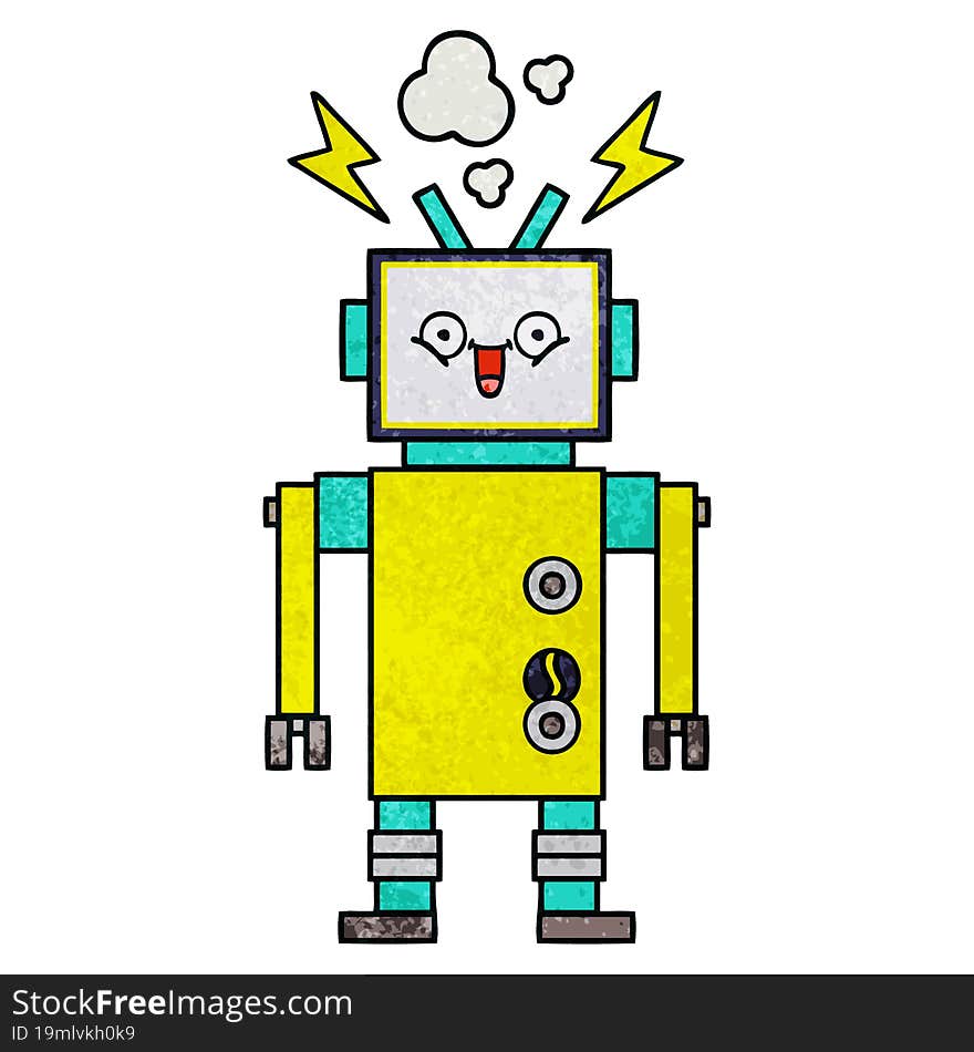 retro grunge texture cartoon happy robot