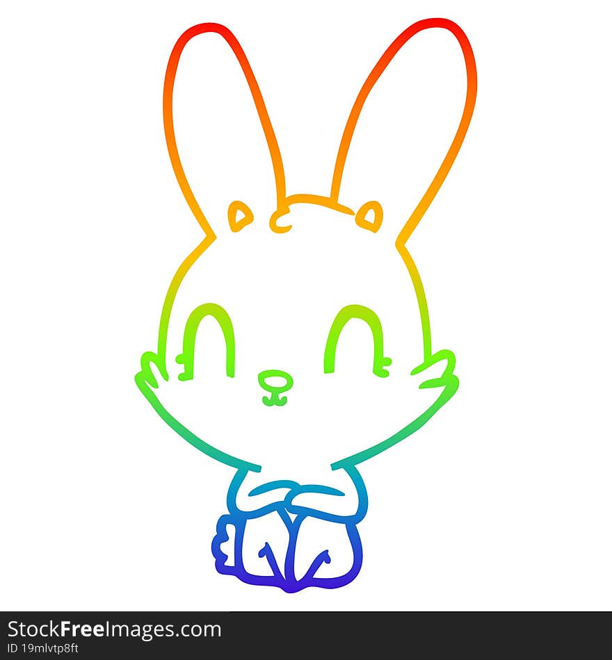 rainbow gradient line drawing of a cute cartoon rabbit