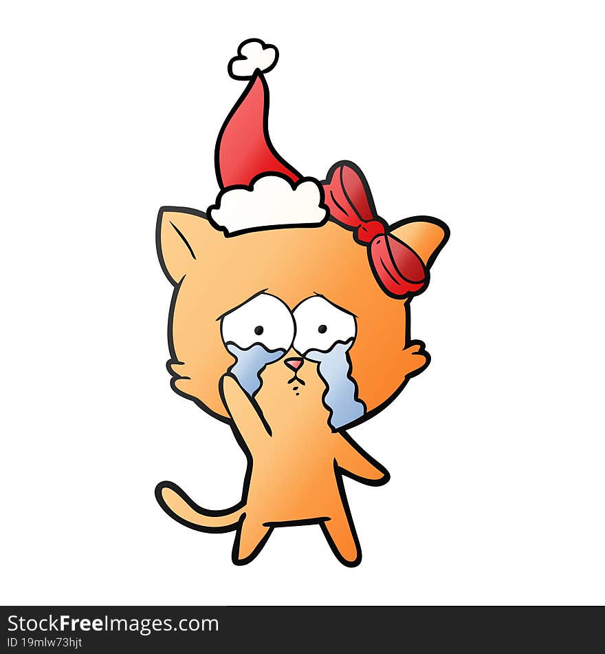 Gradient Cartoon Of A Cat Wearing Santa Hat