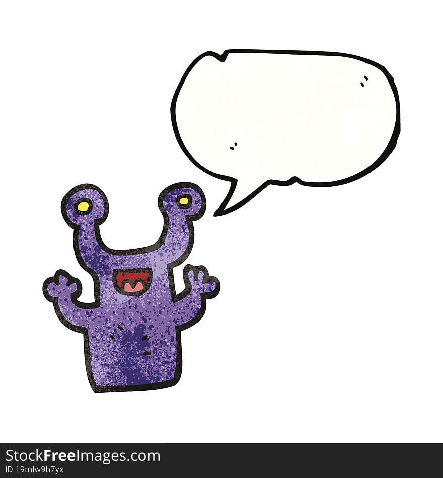 freehand speech bubble textured cartoon little alien