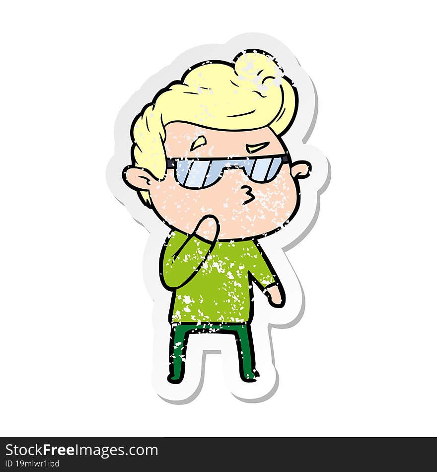 distressed sticker of a cartoon cool guy