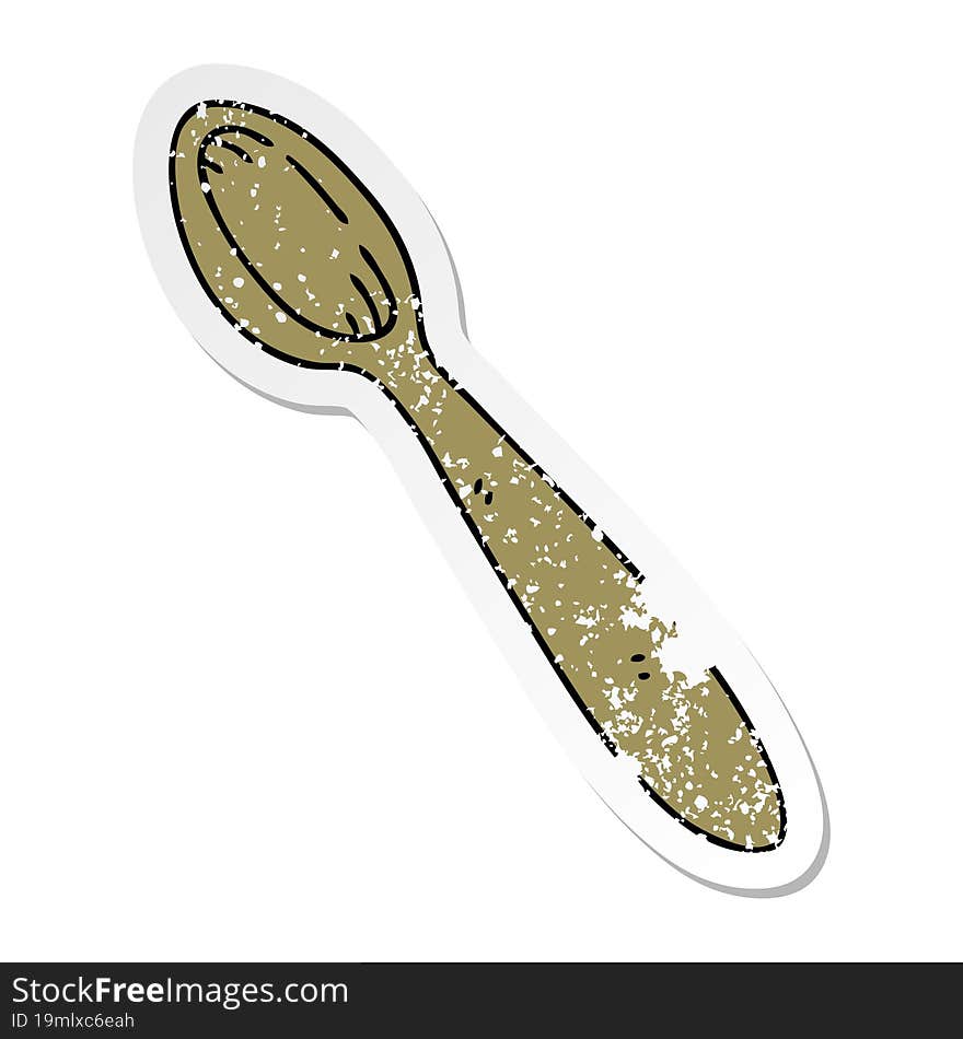 distressed sticker of a quirky hand drawn cartoon wooden spoon