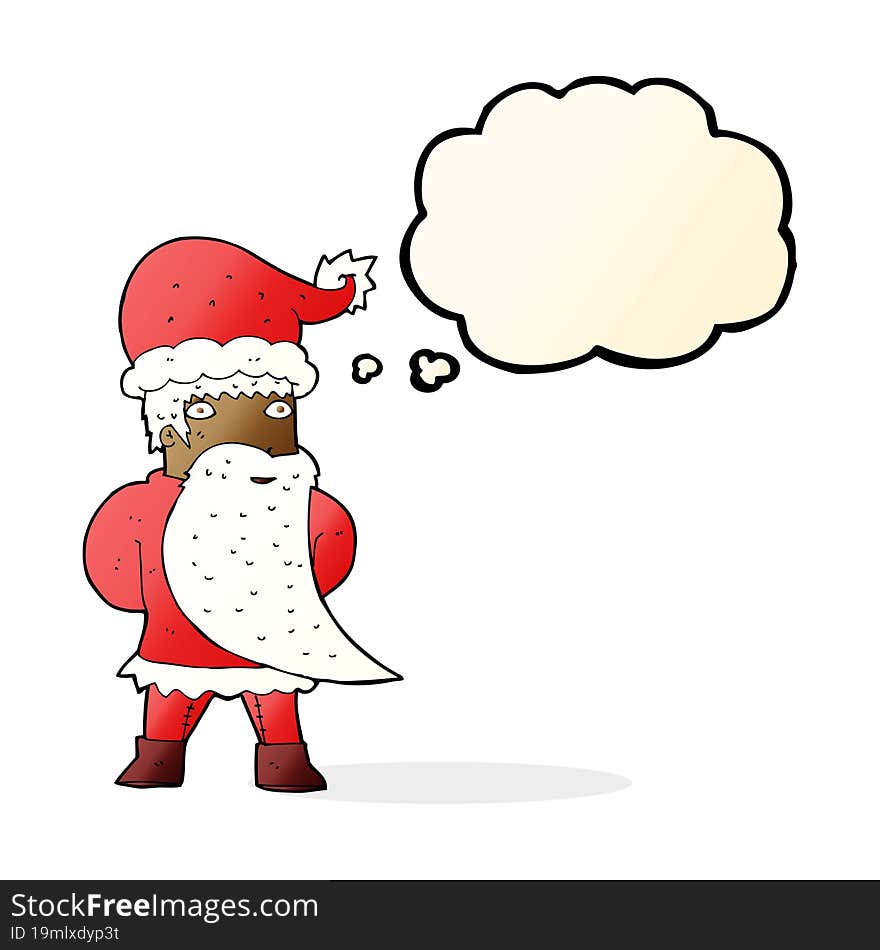 cartoon santa claus with thought bubble