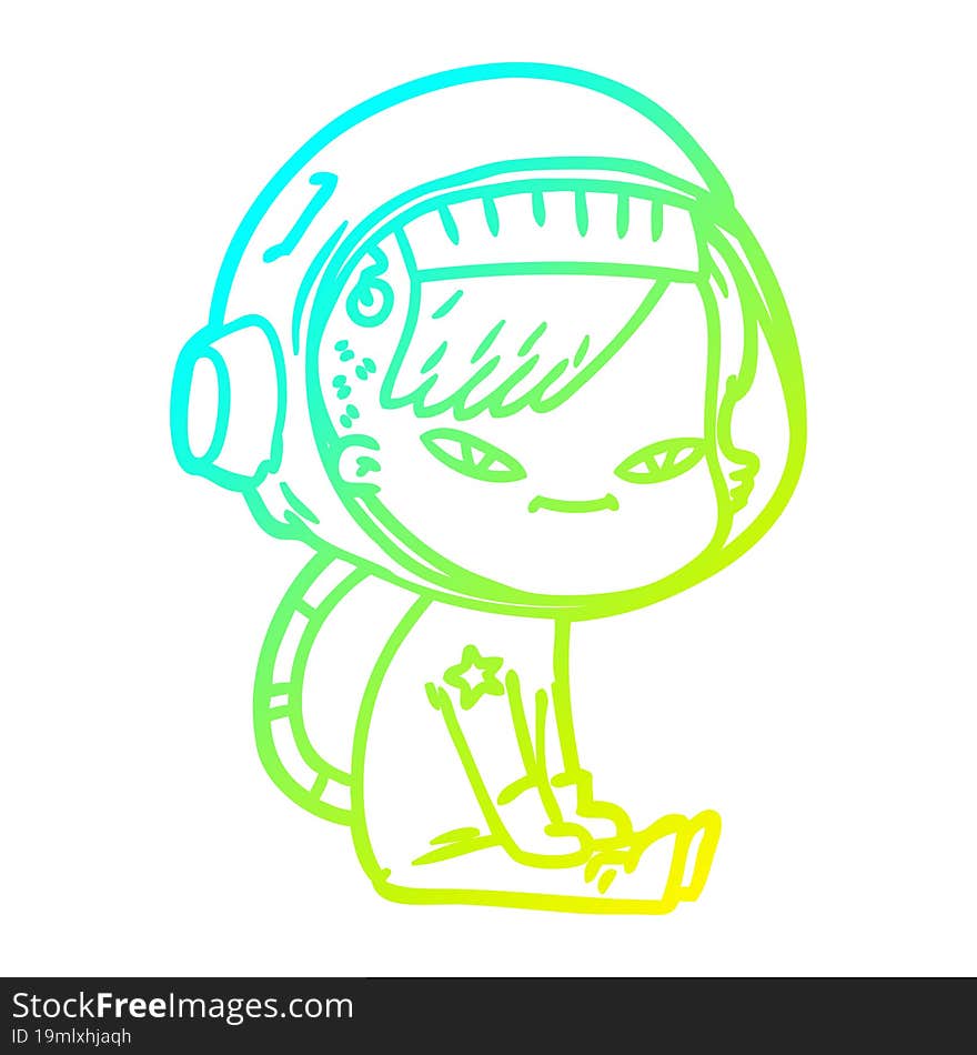 cold gradient line drawing of a cartoon astronaut woman