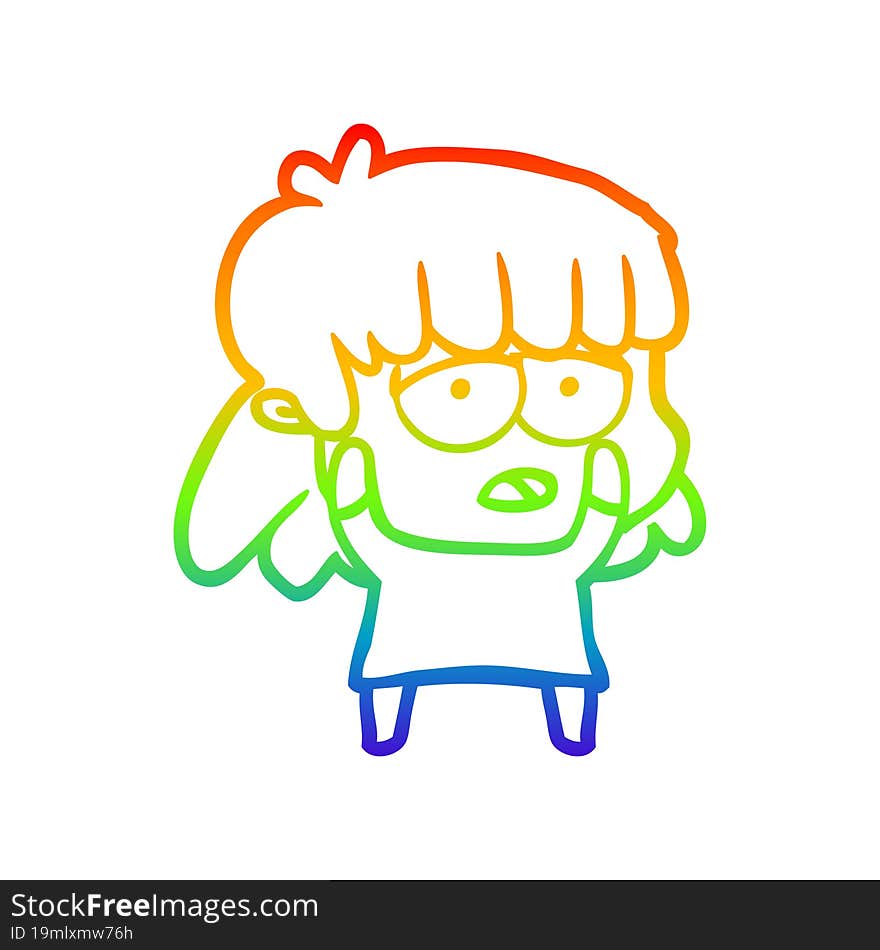 rainbow gradient line drawing cartoon tired woman