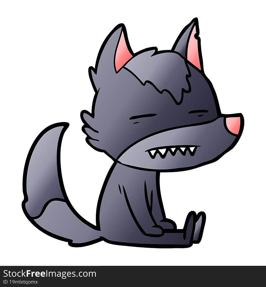 cartoon sitting  wolf showing teeth. cartoon sitting  wolf showing teeth