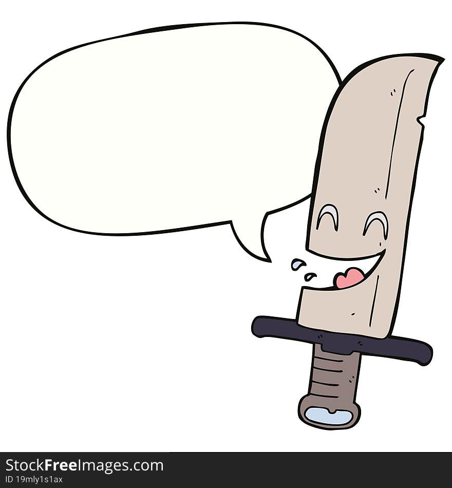 cartoon laughing knife with speech bubble. cartoon laughing knife with speech bubble