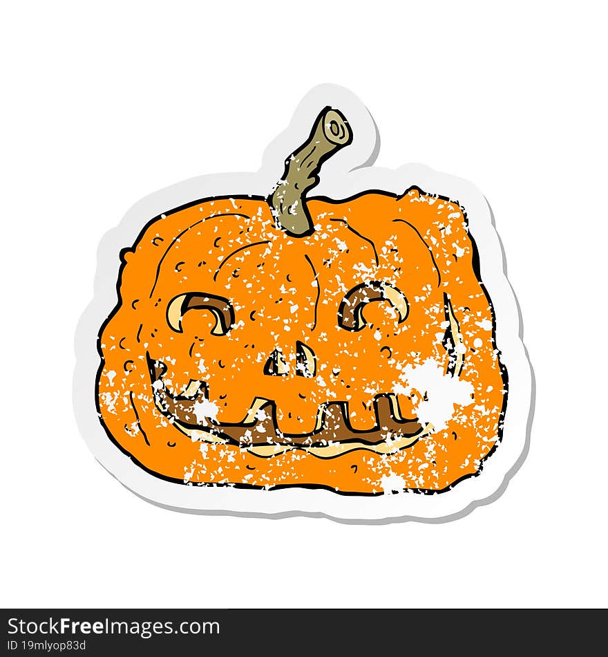 retro distressed sticker of a cartoon pumpkin