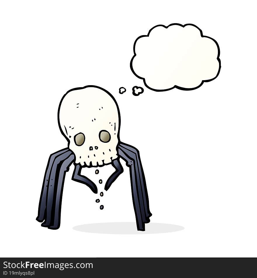 cartoon spooky skull spider with thought bubble