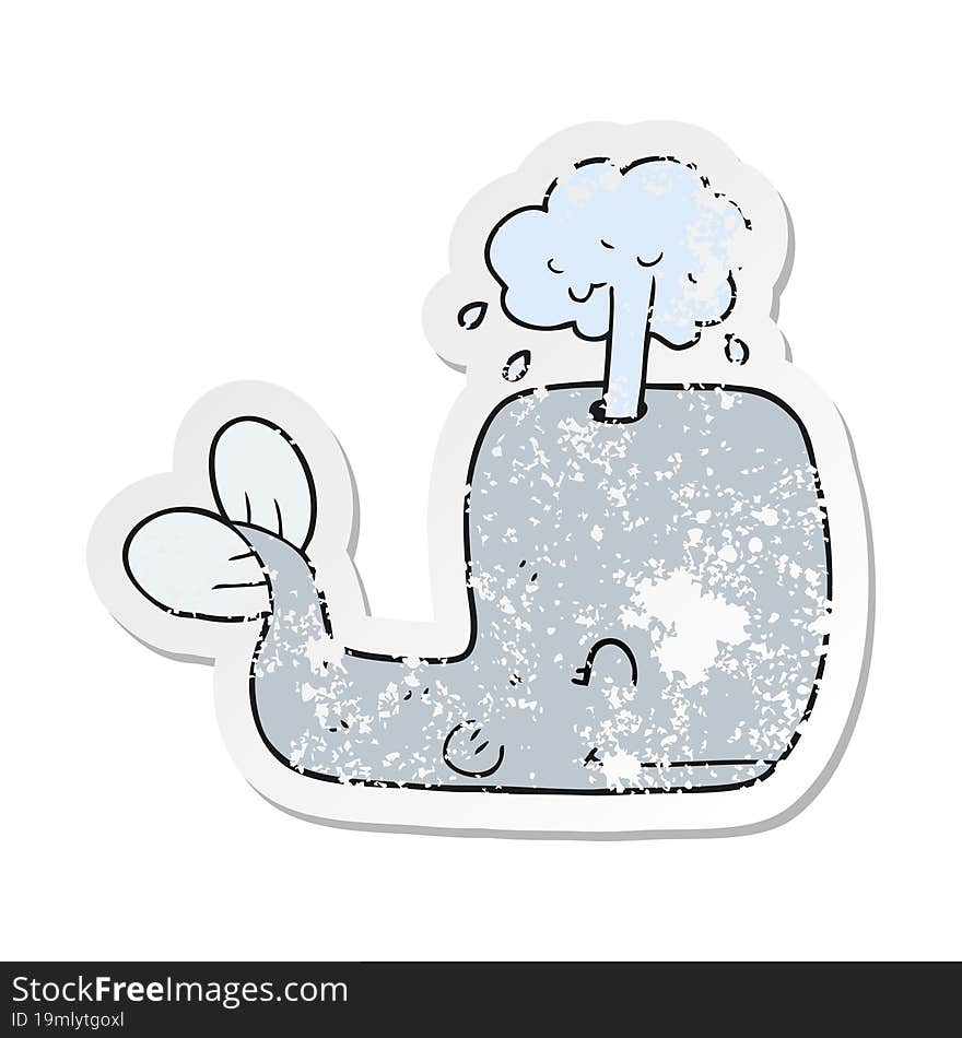 retro distressed sticker of a cartoon whale spouting water