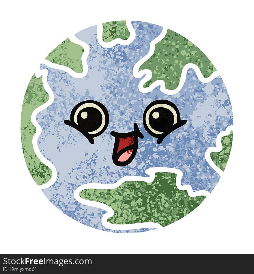 retro illustration style cartoon planet earth