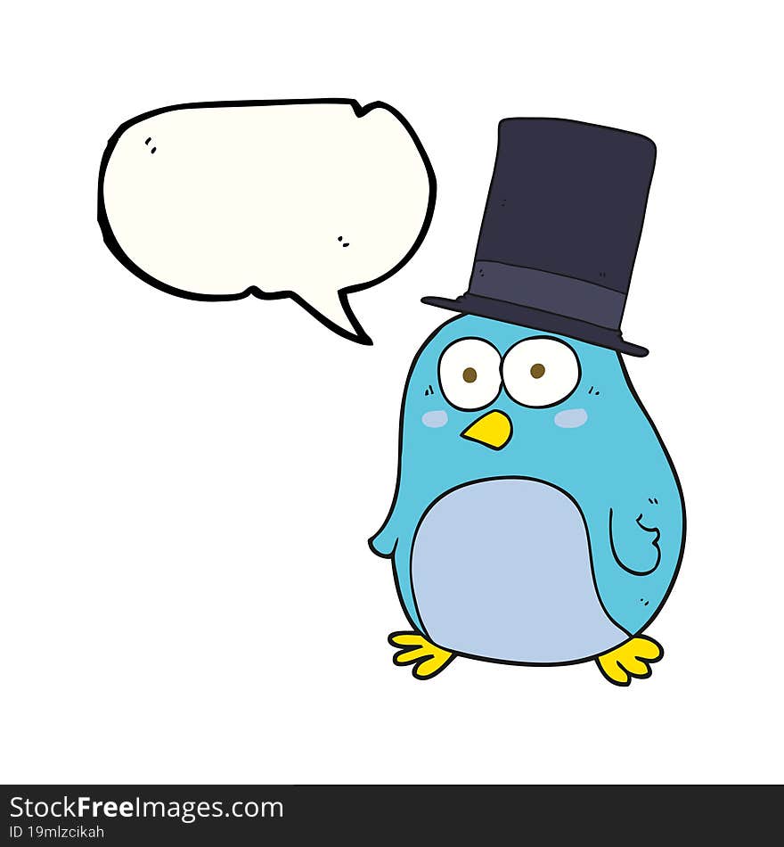 Speech Bubble Cartoon Bird Wearing Top Hat