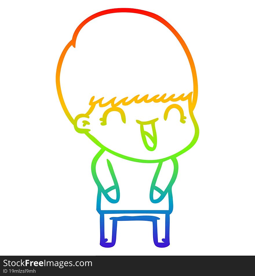 rainbow gradient line drawing of a happy cartoon boy