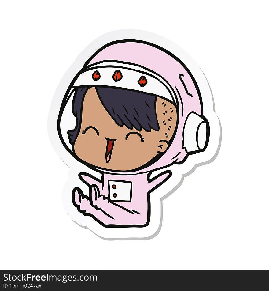 sticker of a happy cartoon space girl