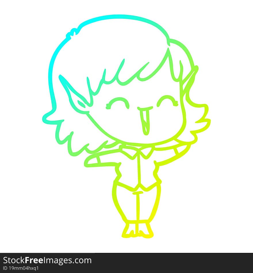 cold gradient line drawing of a cartoon elf girl