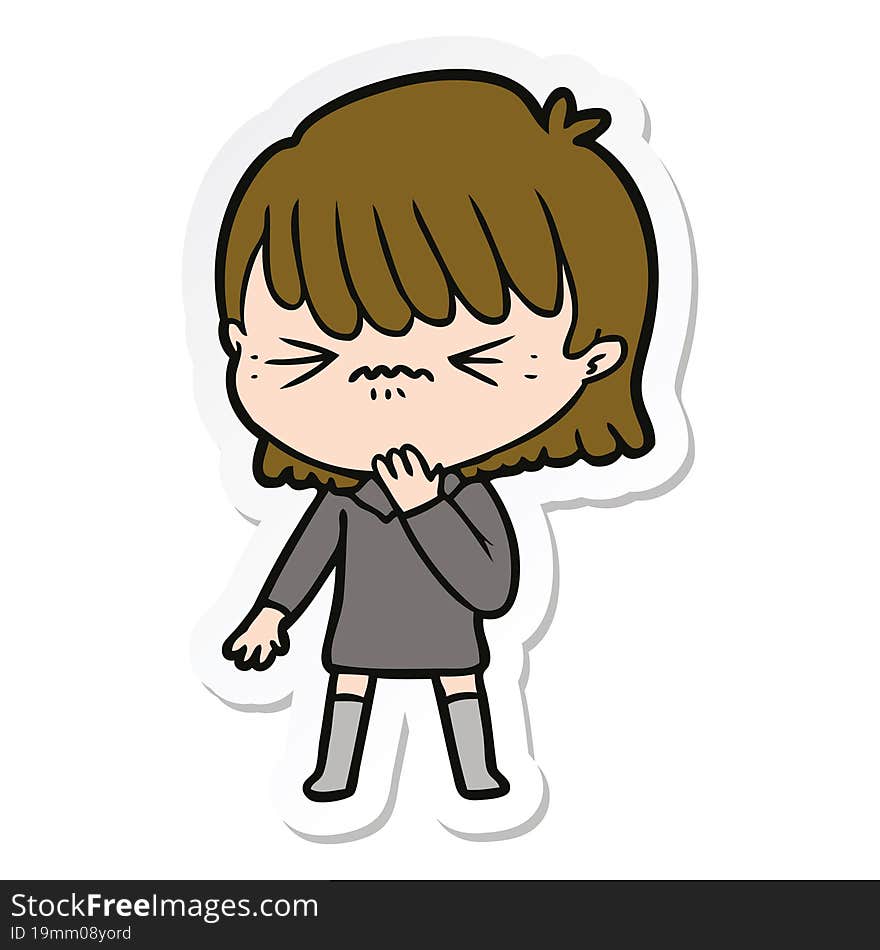 sticker of a cartoon girl regretting a mistake