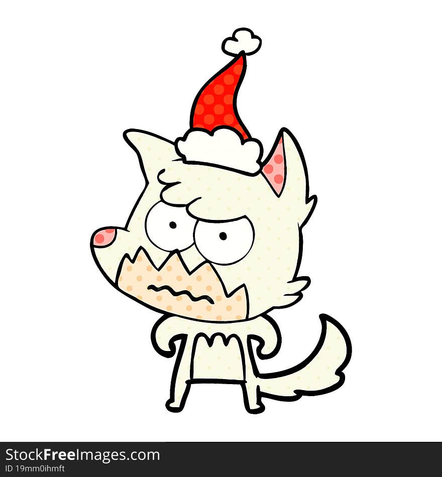 comic book style illustration of a annoyed fox wearing santa hat