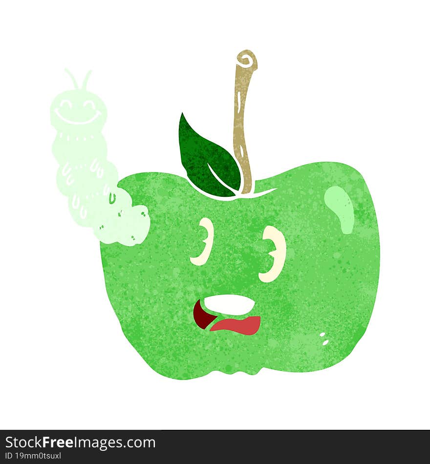 cartoon apple with bug