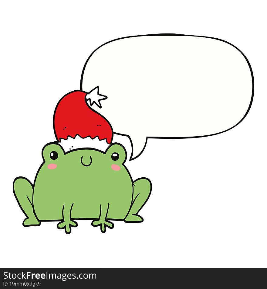 cute cartoon christmas frog and speech bubble