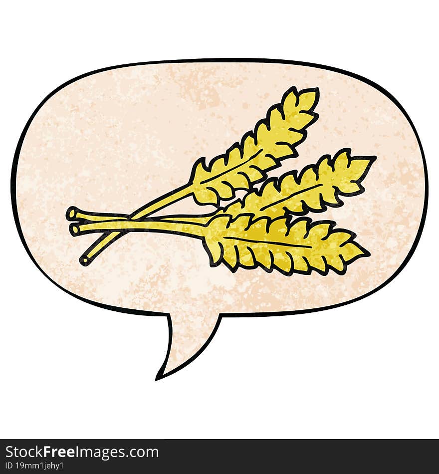 cartoon wheat and speech bubble in retro texture style