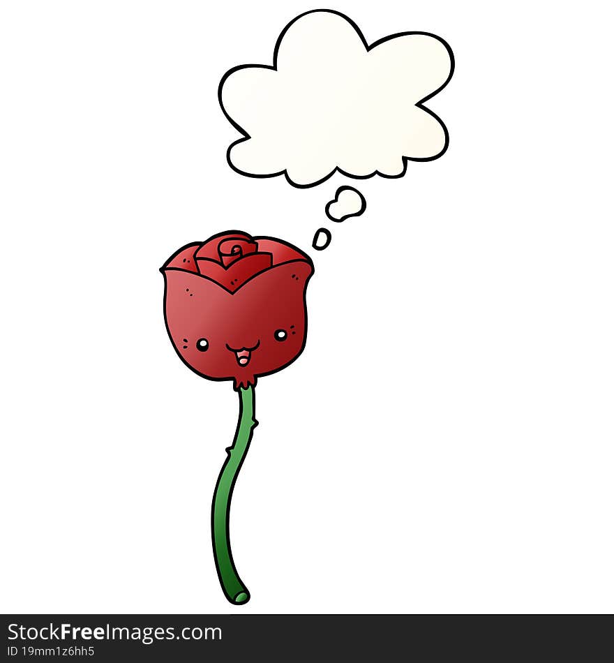 cartoon flower and thought bubble in smooth gradient style