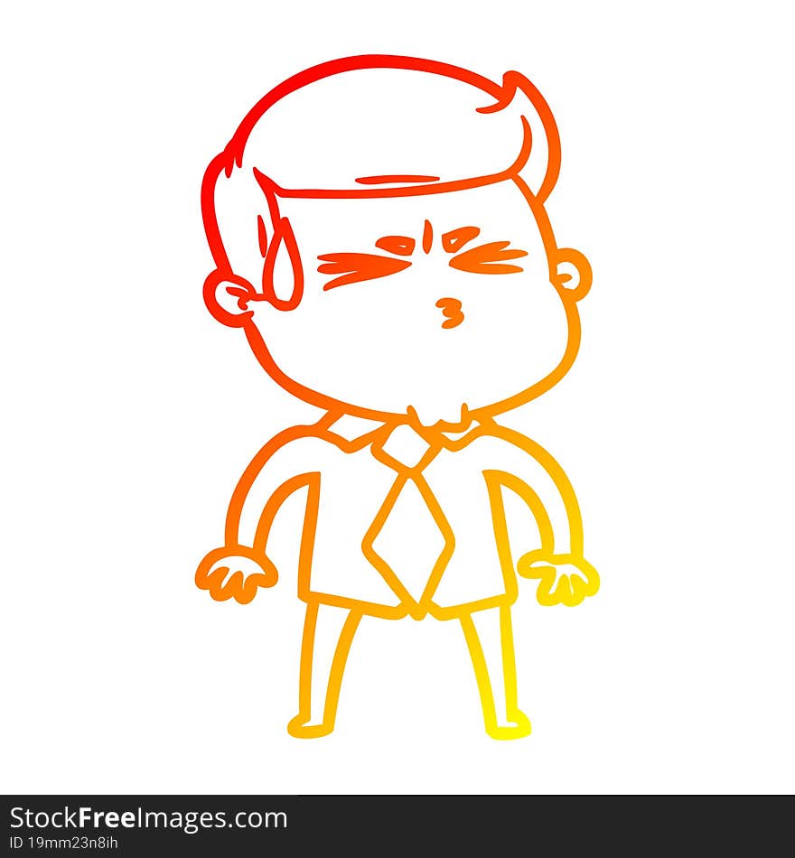 warm gradient line drawing cartoon man sweating