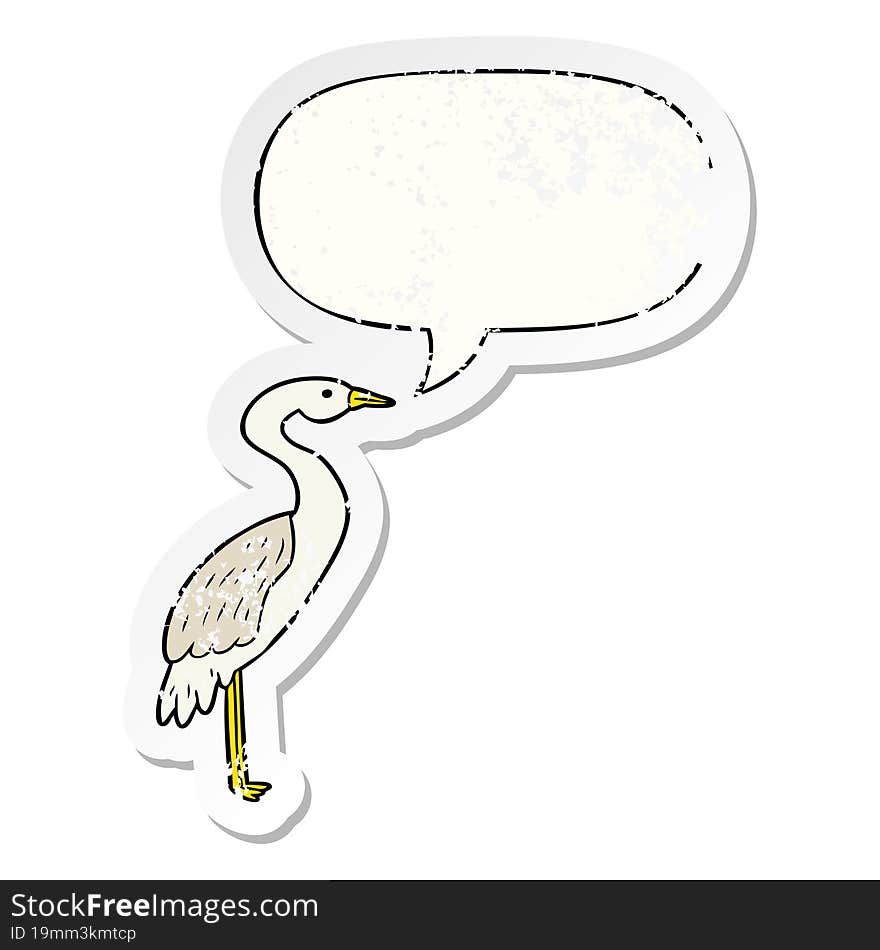 cartoon stork and speech bubble distressed sticker