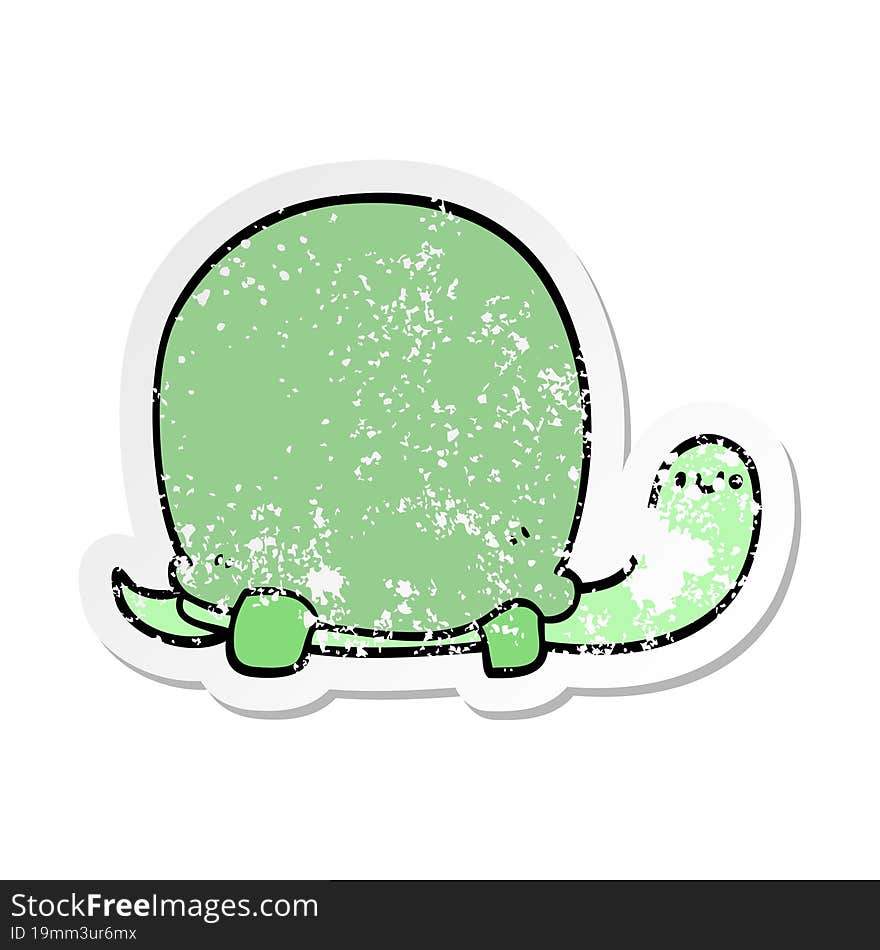 distressed sticker of a cute cartoon tortoise