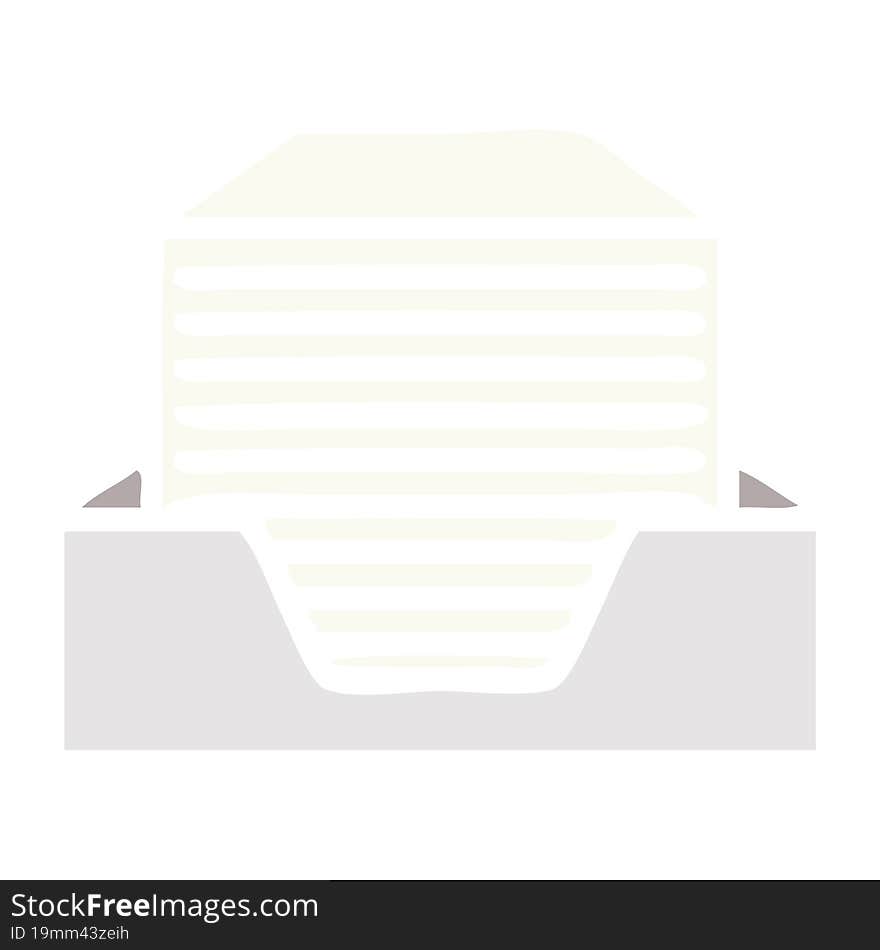 flat color retro cartoon stack of office papers