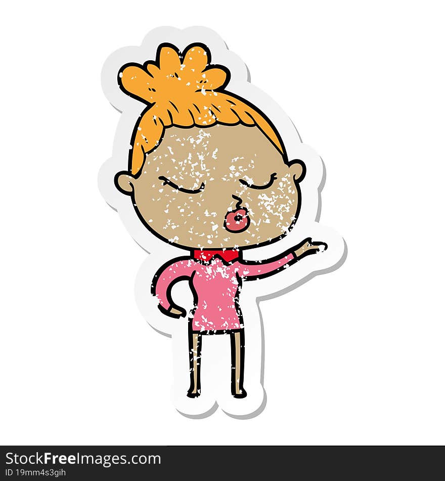 distressed sticker of a cartoon calm woman