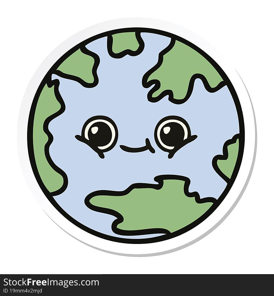 sticker of a cute cartoon planet earth