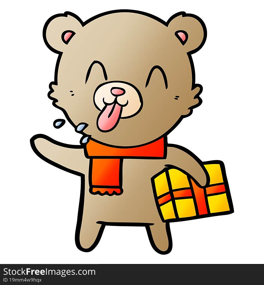 rude cartoon bear with present. rude cartoon bear with present