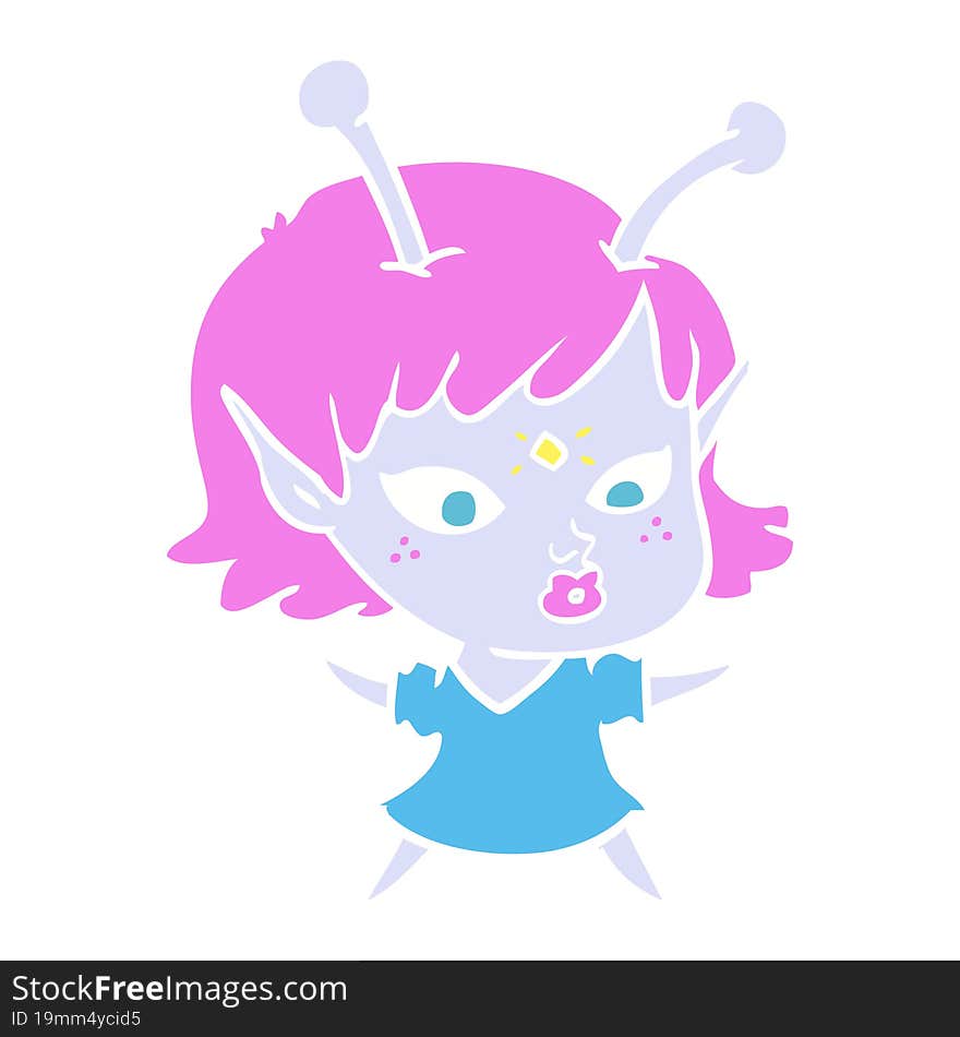 pretty flat color style cartoon alien girl