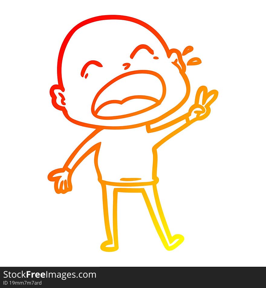 warm gradient line drawing cartoon shouting bald man