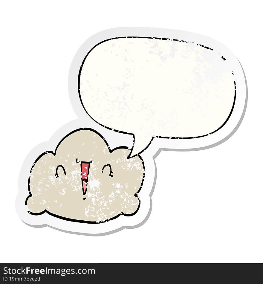 cartoon cloud with speech bubble distressed distressed old sticker. cartoon cloud with speech bubble distressed distressed old sticker