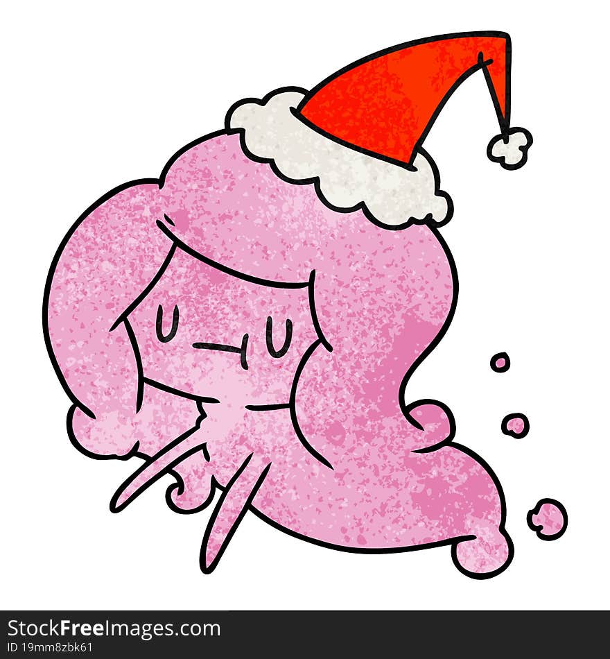 hand drawn christmas textured cartoon of kawaii ghost