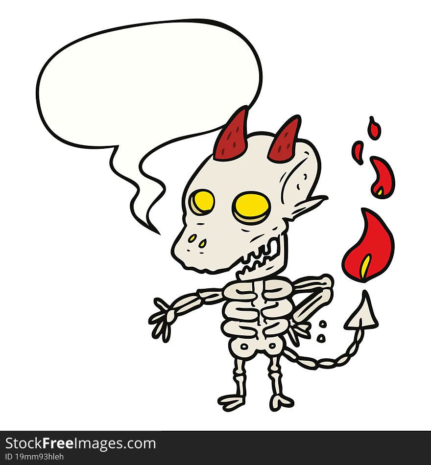 cartoon spooky skeleton demon and speech bubble