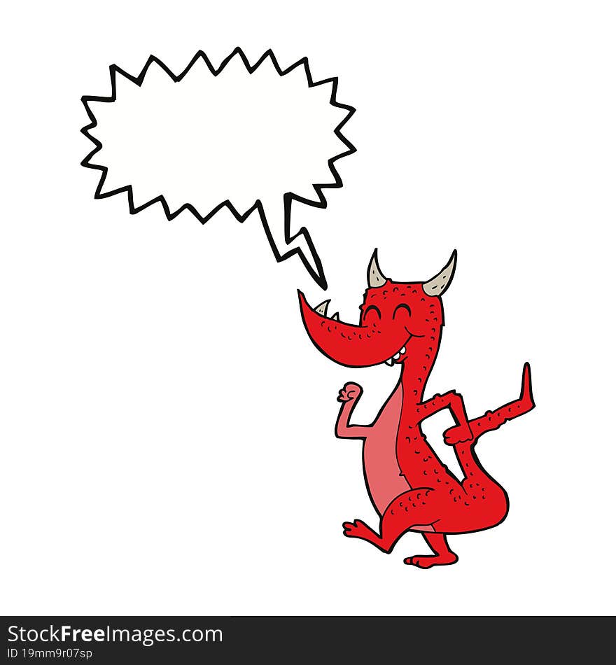 cartoon happy dragon with speech bubble