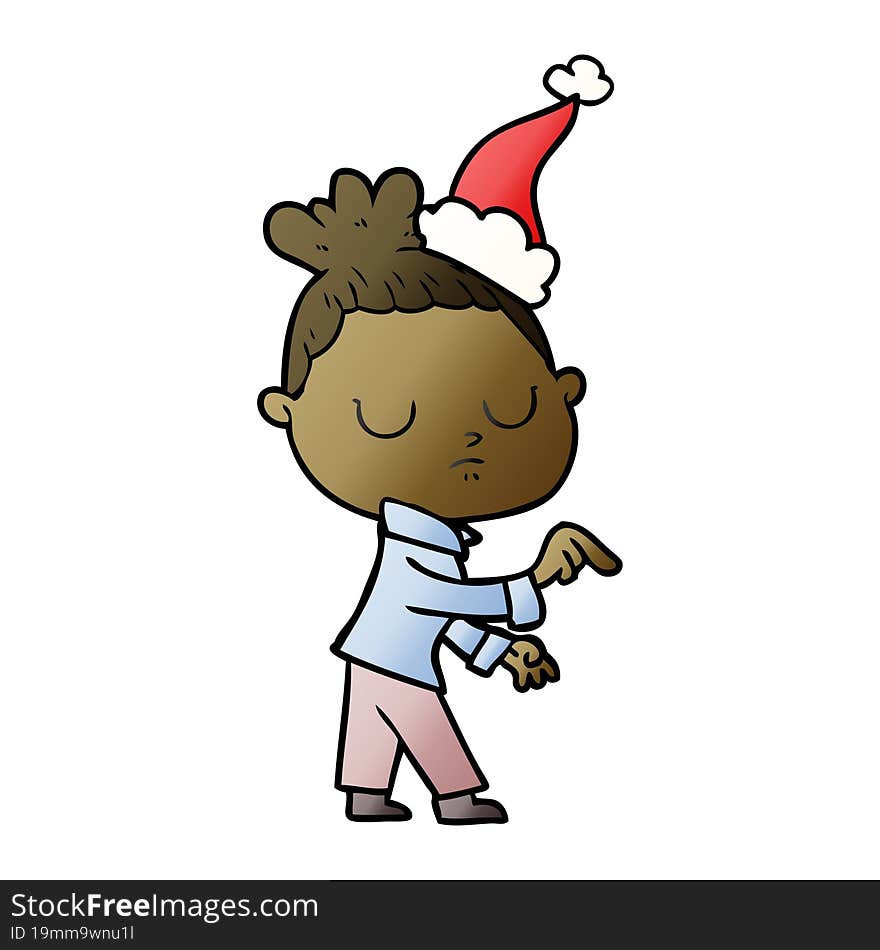 gradient cartoon of a calm woman wearing santa hat