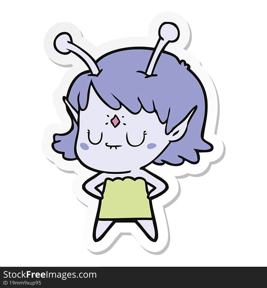 sticker of a cartoon alien girl