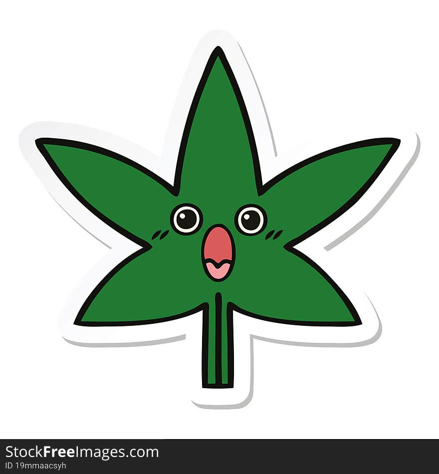 sticker of a cute cartoon marijuana leaf