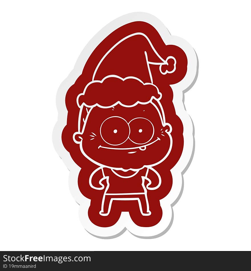 Cartoon  Sticker Of A Happy Old Woman Wearing Santa Hat