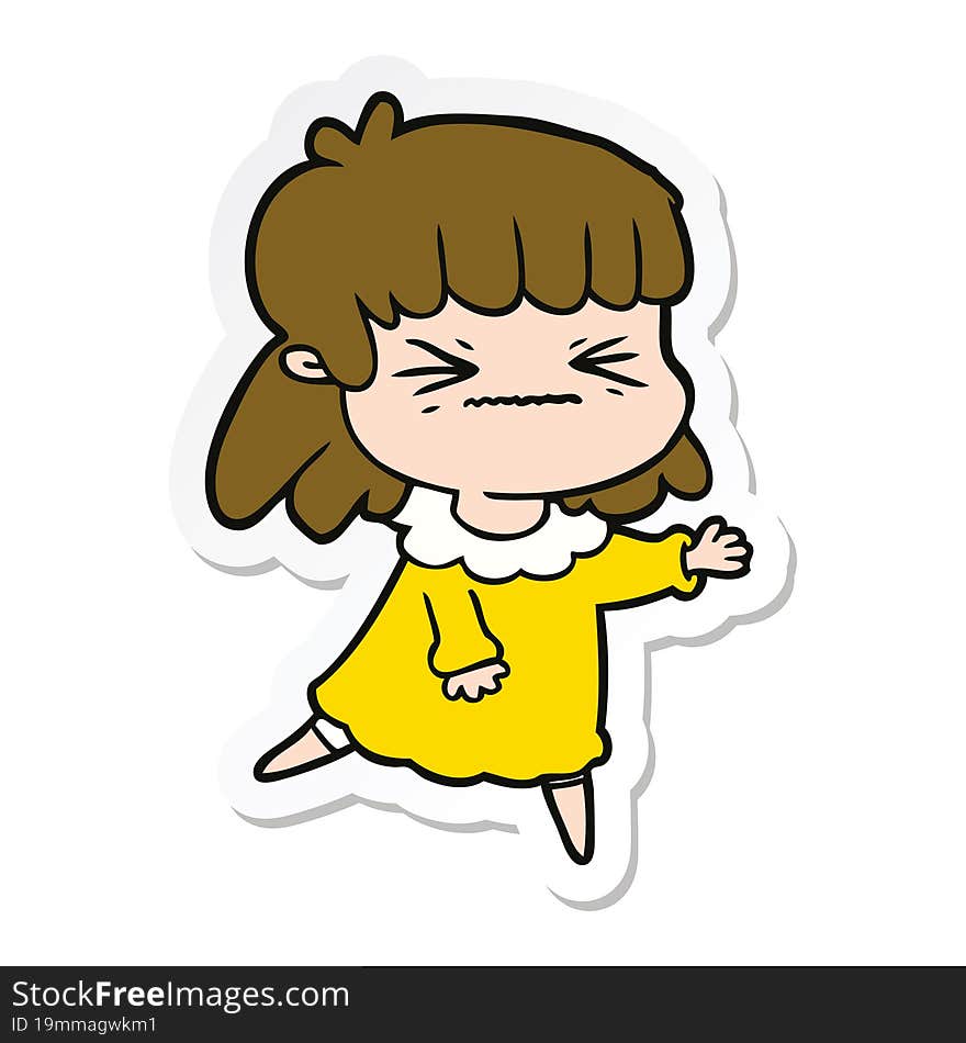 sticker of a cartoon angry girl